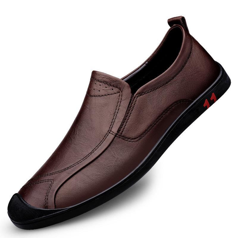 

Первый слой коровьей кожи мужские простые повседневные ленивые туфли-чехлы на ноги на одной педали мужские кожаные туфли большого размера 46 коричневый