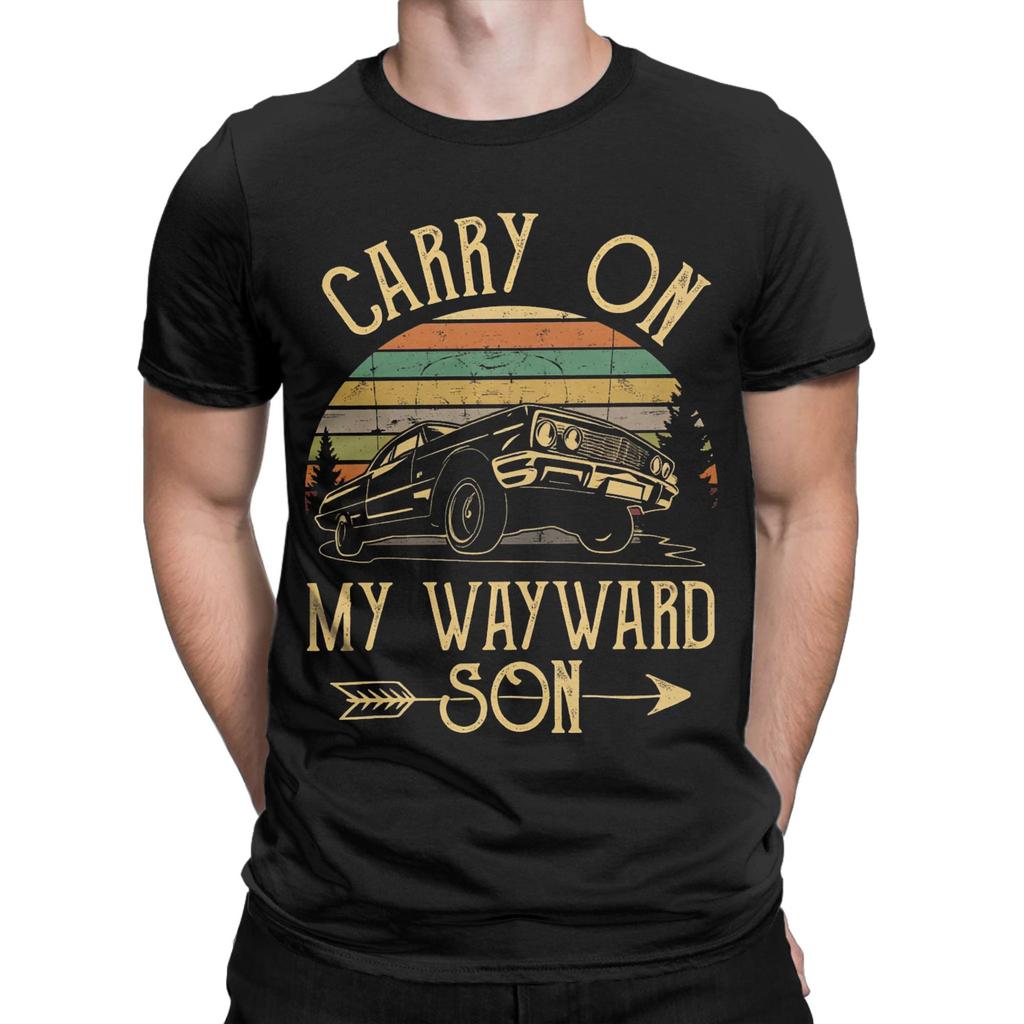 Supernatural Carry On My Wayward Son Dark Heather T-Shirts Men Novelty Crewneck Short Sleeve T Shirt Gift Idea Clothing