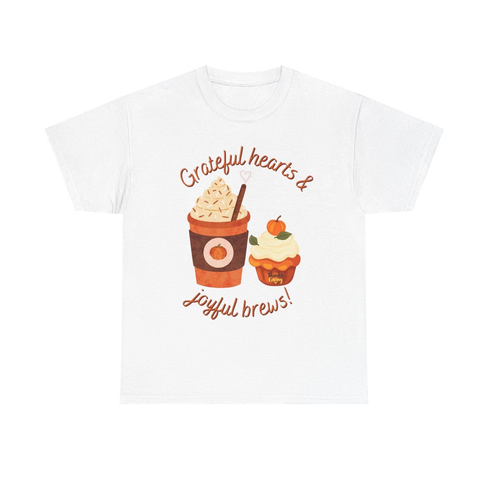 Thanksgiving- Grateful Hearts & Joyful Brews Tee, Unisex Cotton 110