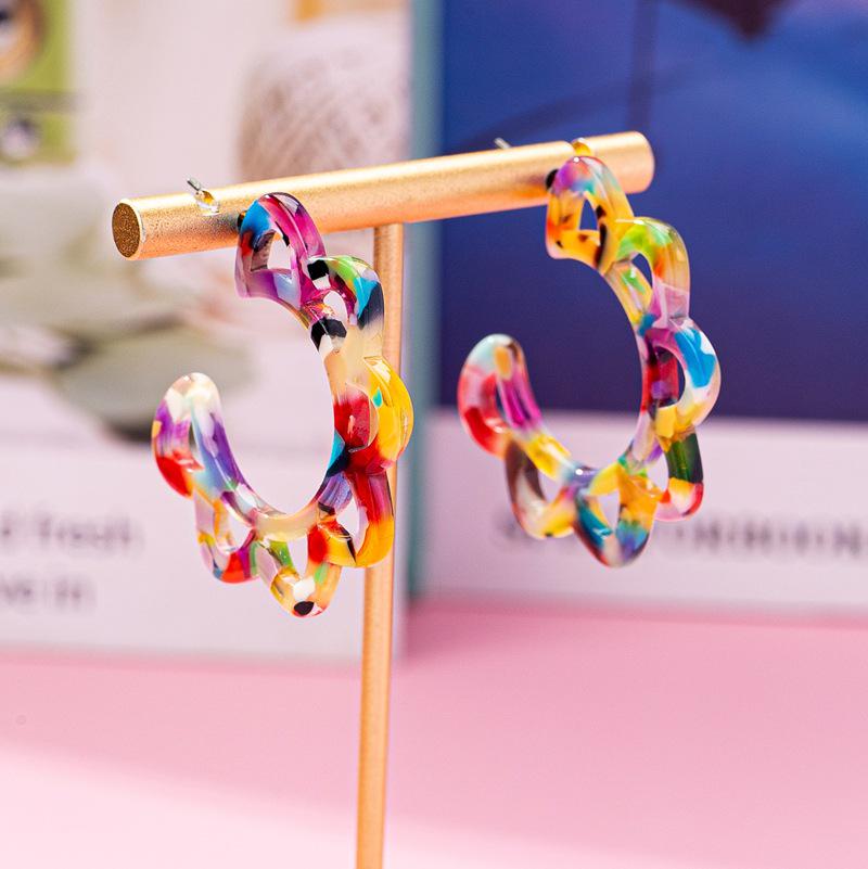 

Elegant European-American Light Luxury Colorful C-Shaped Acetate Earrings 294