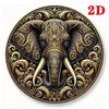 Vintage Golden Elephant Round Aluminum Wall Art Floral Geometric Decor