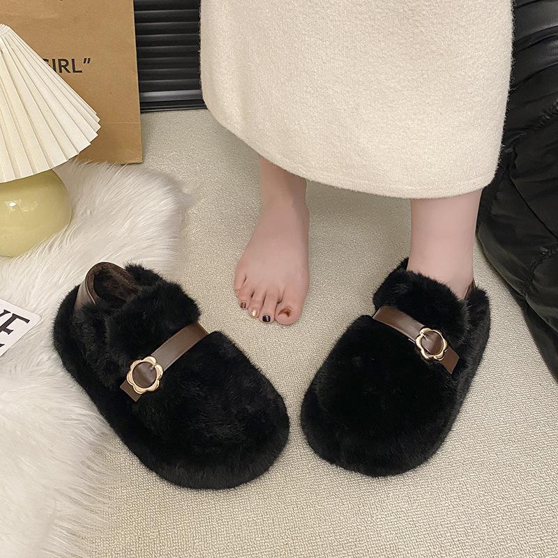 2025 autumn new thick-soled retro outer wear leopard print one-pedal lazy cotton shoes women's plush warm fluffy shoes women
