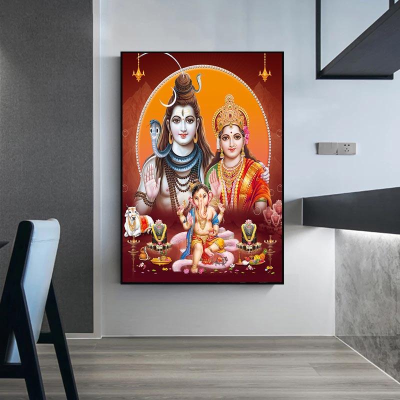 Indian Elephant God Paints Gold Ganesha Temple Poster On Canvas Modern