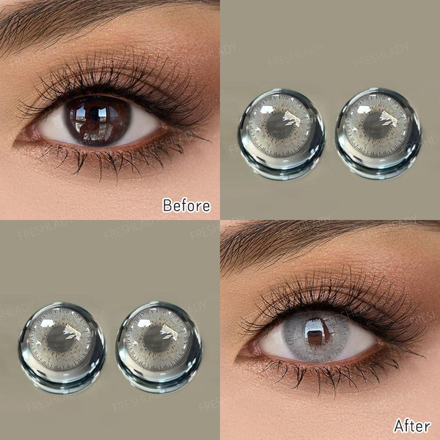 

Freshlady 1 Pair 2pc 14.20mm Yearly Disposable Colored Contact Lenses, Comfortable Soft Lenses in Green, Blue, Gray, Silver-Gray for Makeup світло-сірий колір