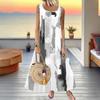 Women Plus Size Sleeveless Round Neck Maxi Dress Black White Gray Ink Wash Abstract Print Loose Vacation Long Dress
