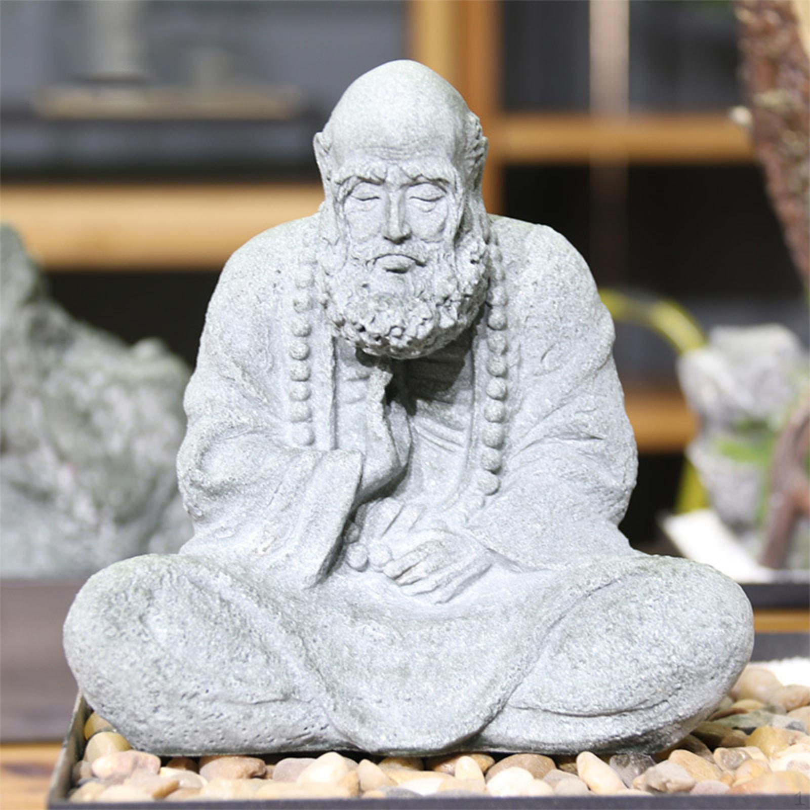 

Chinese Style Buddha Statue Figurine Sandstone Sculpture Meditation Hand Carved for Home Tabletop
