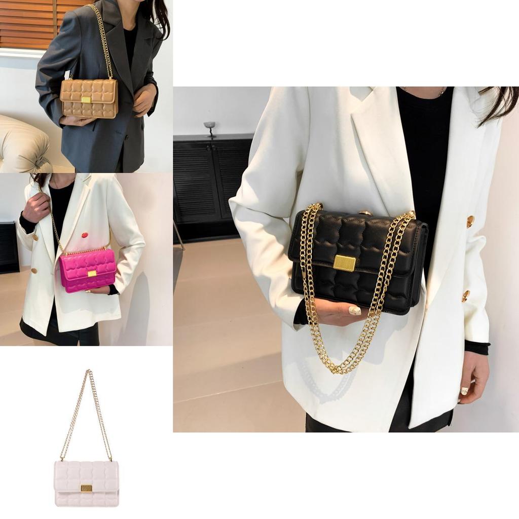 Wholesale Factory Grid Chain Single Shoulder Messenger Bag Female Bags 2024 Spring New Popular Versatile Small Square Bag
