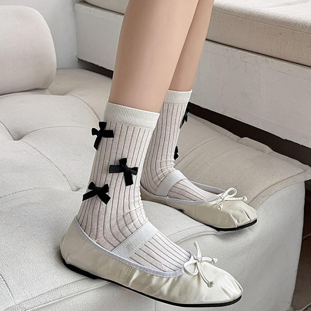 

JK Ribbon Bowknot Socks Korean Style Balletcore Bow Socks Comfortable School серый