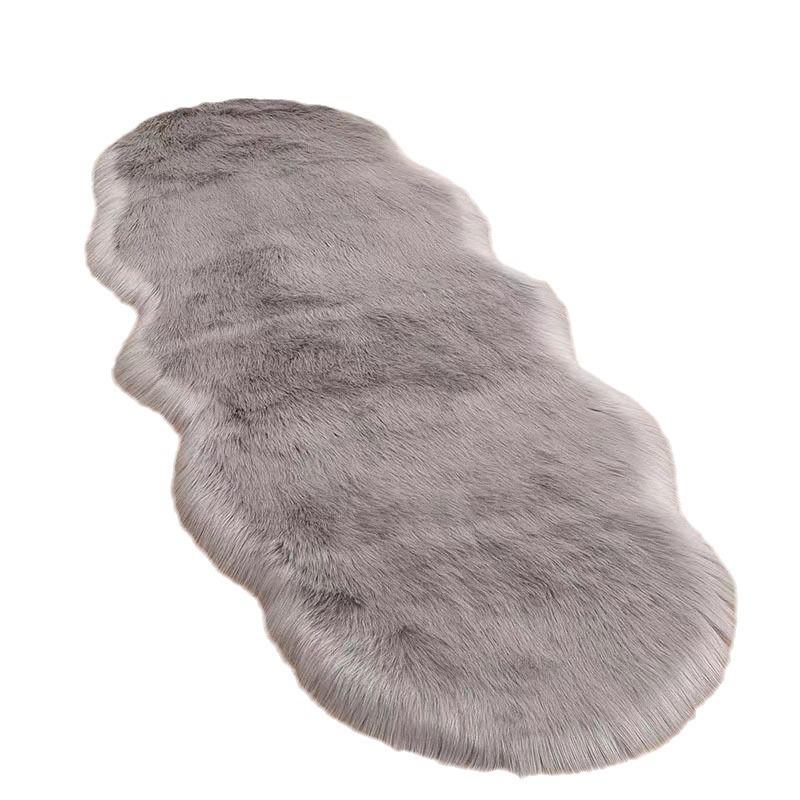 Wave Pattern Imitation Wool Long Pile Floor Mat - Solid Color, Machine Washable