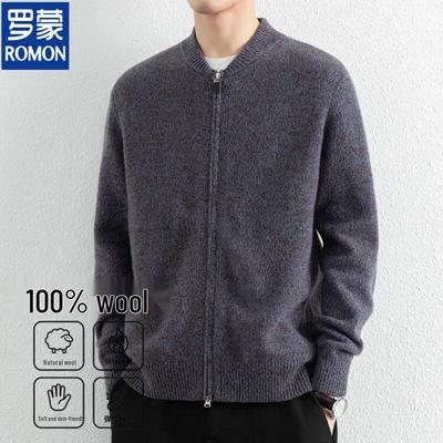Men's Wool Blend Baseball Collar Knit Sweater Jacket