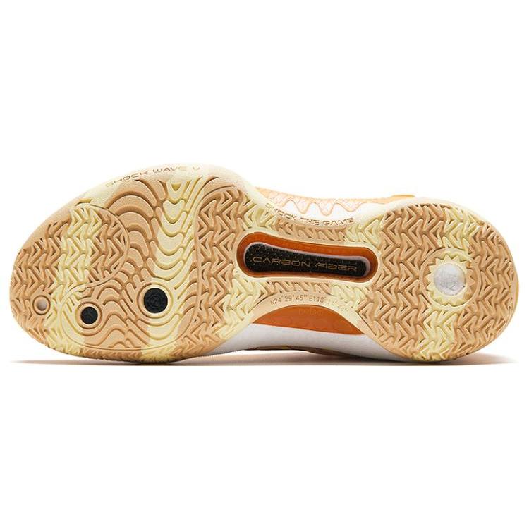New Anta Shock Wave 5 Sand Lizard Cushioning Breathable High Top Basketball Shoes Men's Apricot Yellow 112341106-3