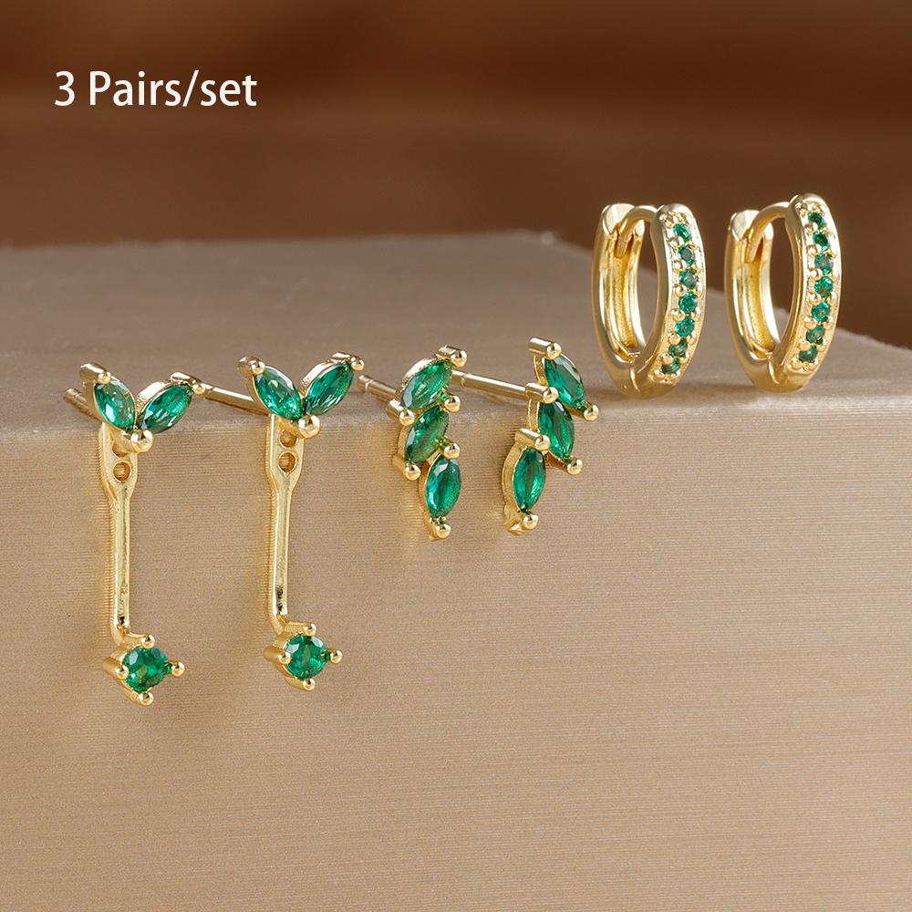 3 Pairs Exquisite Zircon Little Huggies Hoop Earrings Set for Women Stainless Steel Unique Cartilage Earring Piercing Jewelry