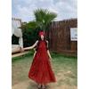 Suitable for Traveling To Thailand, Wear a Retro Burgundy Sleeveless Neck Loose Dress, Seaside Vacation Style