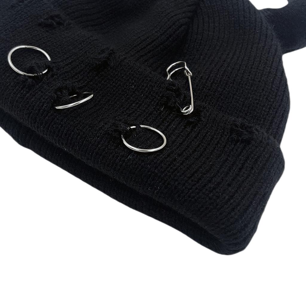 Little Devil Ears Autumn/Winter Knitted Hat Woolen Hat Men and Women Landlord Hat Broken Hole Decorative Guapi Hat