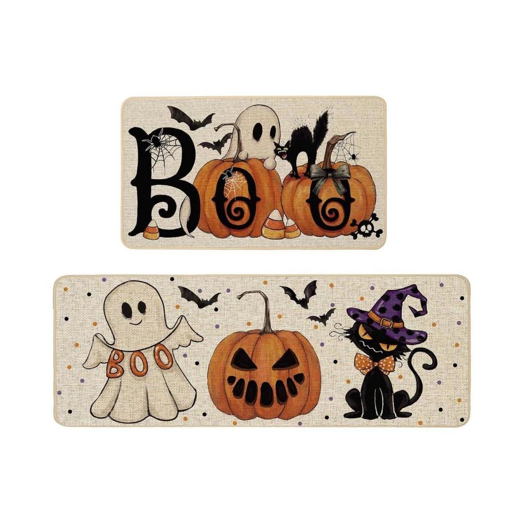 VIKAMA 1/2pcs Halloween Kitchen Floor Mat Pumpkin Ghost Corridor Balcony Long Carpet Porch Entrance Door Mat Home Decoration