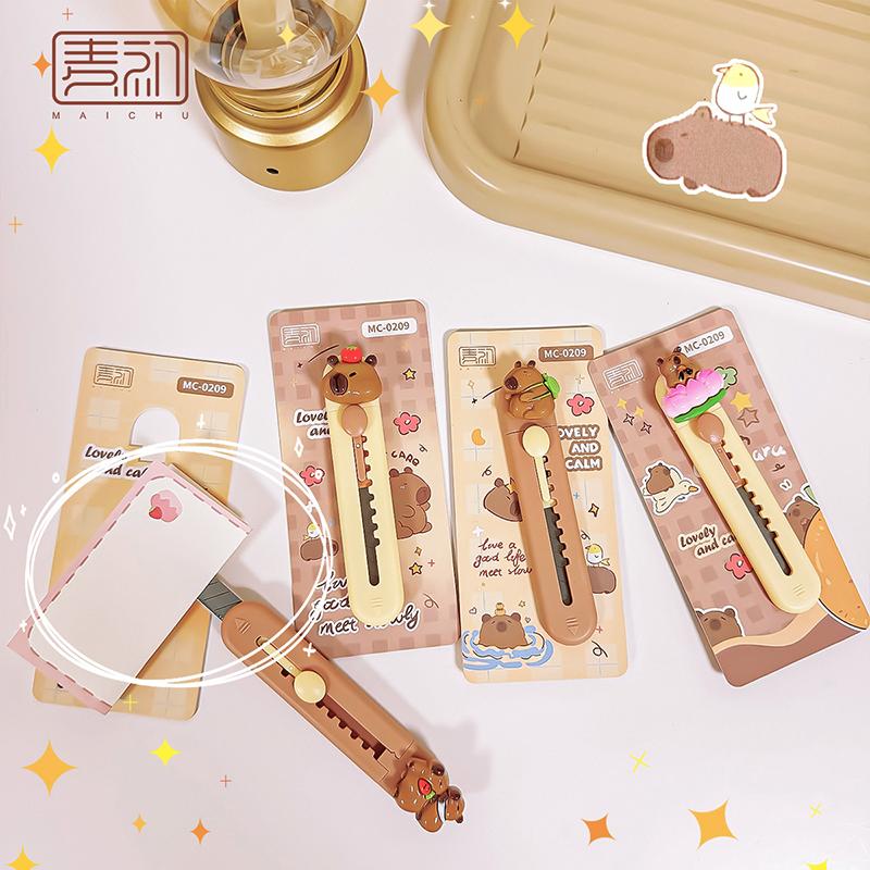 Aesthetic Kawaii Stationery Office Letter Opener Cute School Supplies Capybara Box Cutter Utility Knife Mini Pocket Knife
