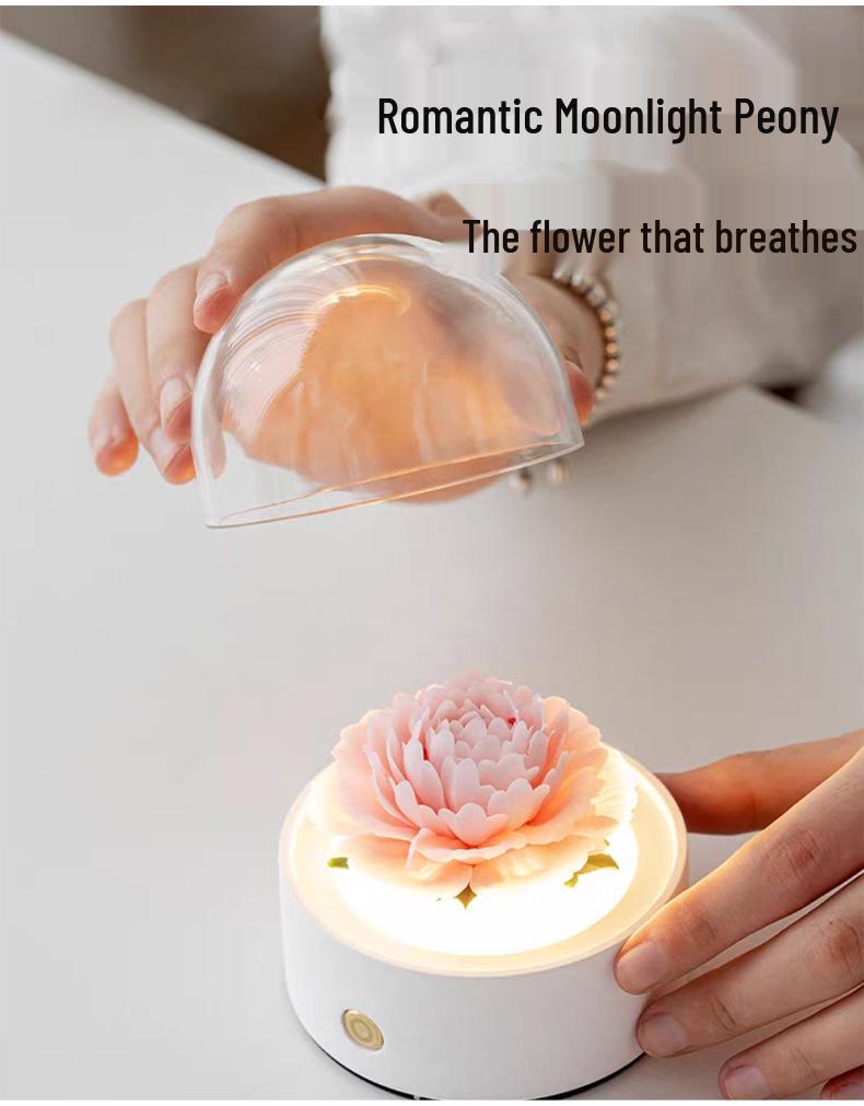 Porcelain Peony Eternal Flower Night Light Ornament with Aromatherapy