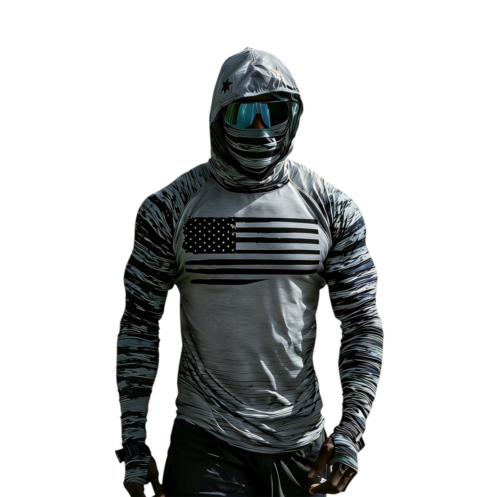 Men s Casual Drop-Shoulder Hooded Long-Sleeve  Shirt L