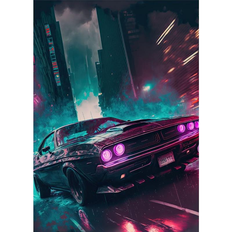 Modern Cars Vintage Sport Neon Car Gold Night Painting and Prints Canvas Poster Wall Art Pictures for Living Room Decor Cuadros