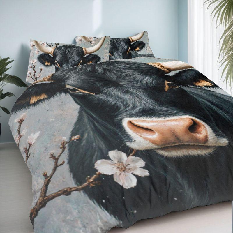 3-Piece Bedding Pillowcase Quilt Cover Set Black Bull Pattern 2D Digital Printing Suitable For Bedroom Dormitory Decoration