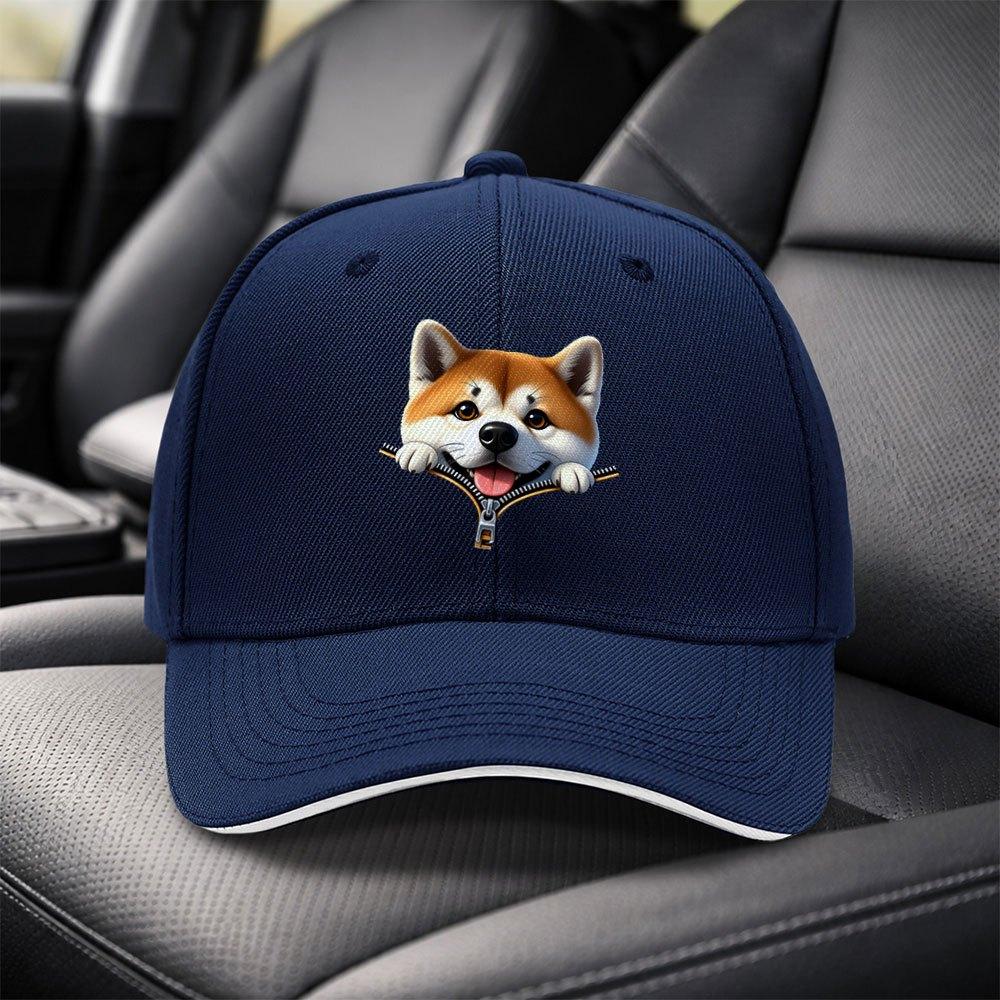 Shiba Inu Baseball Cap with Zipper Sandwich Design Adjustable Duckbill Hat Lightweight Unisex Black Cap