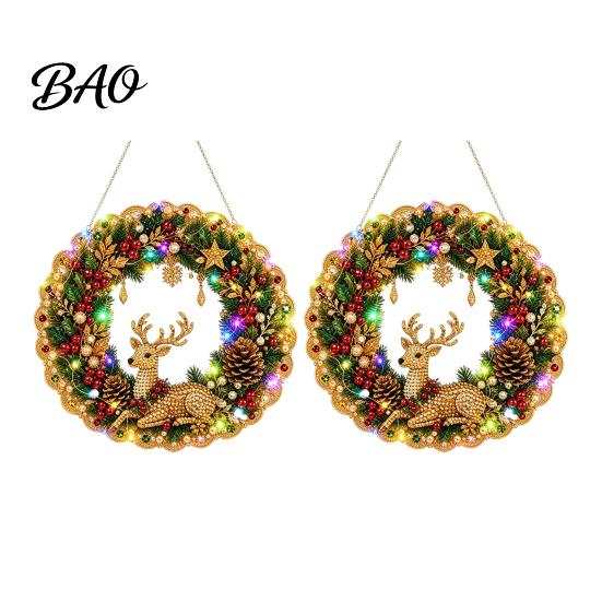 Holiday Gift for Friends 2Pcs Pearl Diamond Christmas Ornament Set, 2D Acrylic Glitter Hanging Ornaments Decor with Ribbon, Festive Tree Pendant Party