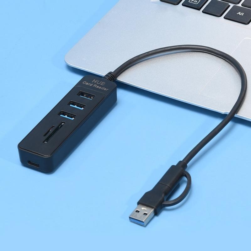 Multiple Port USB3.0 Hubs Featuring SDTF Card Slots 2 USB2.0 Port Data Transfer Adapters For Computer Tablets