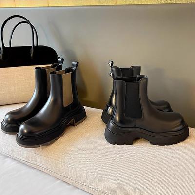 Women's Shoes Platform Chelsea Boots Leather Martin Boots 2025 New Fashion British Style Heightened Cigarette Tube Short Boots