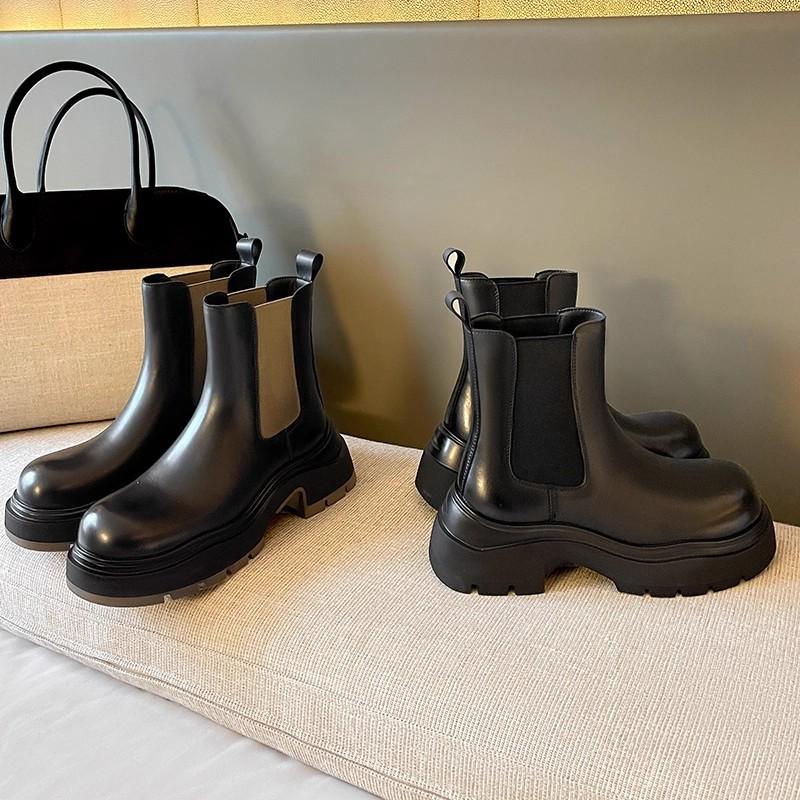 Women's Shoes Platform Chelsea Boots Leather Martin Boots 2025 New Fashion British Style Heightened Cigarette Tube Short Boots