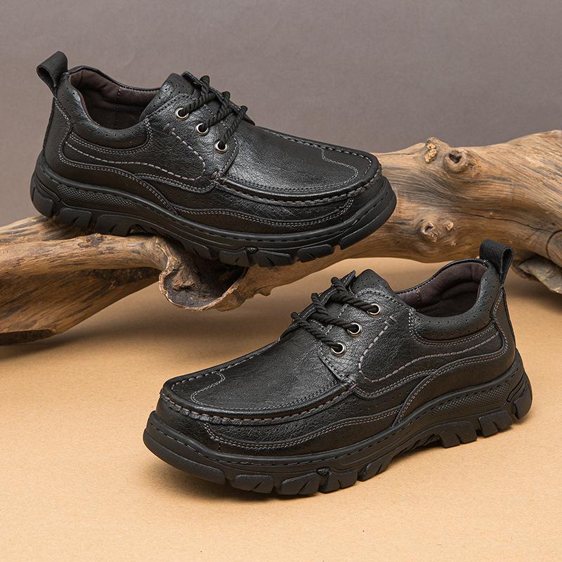 

Новая мужская обувь из натуральной кожи, осенне-зимняя, папины туфли на плоской подошве, с круглым носком, с большой головкой, мужские повседневные кожаные туфли, мягкая кожа, первый слой коровьей кожи, легкие lu 38