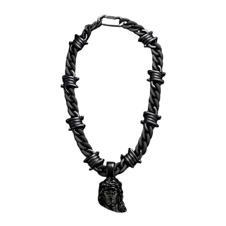 

Lightweight Acrylic Resin Portrait Pendant Necklace Black Color Clavicle Chain Comfortable Wear for Stylish Occasion 1