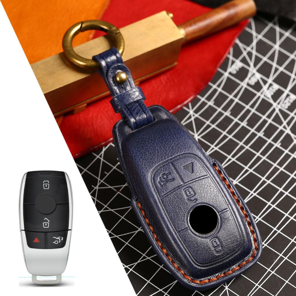 Leather Car Remote Key Cover Case Holder Shell Protector Fob For Mercedes Benz A B C E S Class S400L CLA CLS GLC GLE GLS EQE EQS