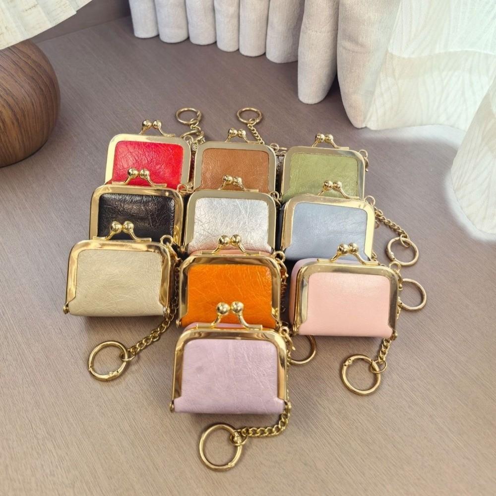 New Leather Coin Purse Solid Color Square Small Trinket Storage Multifunctional Kiss Lock Wallet Rings Necklaces Earrings