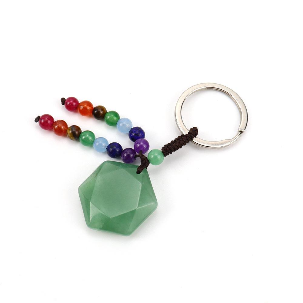 Natural Crystal Stone Hexagram Keychain Pendant Colorful Chakra Beaded Luggage Pendant K44