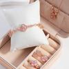 4PCS Diamond Clover Pink Bracelet Necklace Earrings Ring Set Niche Premium Light Luxury Women's