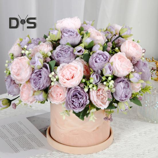 Artificial Peonies Bouquet 5 Heads Fake Flower Bouquet Realistic Faux Silk Flowers for Indoor Outdoor Home Party Decor Wedding