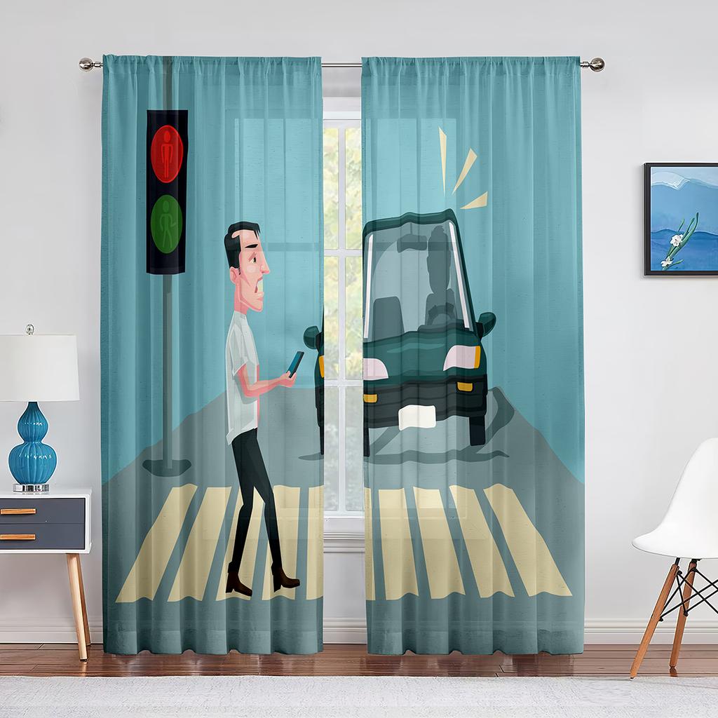Landschaft Wüste Sonnenuntergang Autobahn Straße Transparente Fenstergardinen für Wohnzimmer Küche Kinderzimmer Tüll Voile Hängegardine