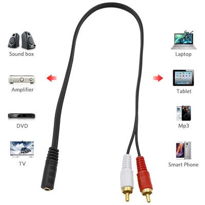 Uniwersalne żeńskie gniazdo audio stereo 3,5 mm do 2 męskich gniazd RCA na słuchawki 3,5 Y przejściówka kabel 50 cm;