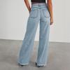 Damen Jeans High Waist Straight Wide Leg Denim Hose