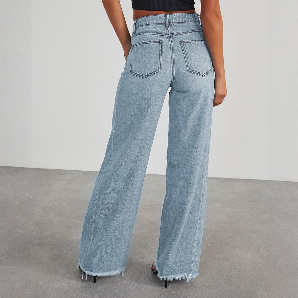 Damen Jeans High Waist Straight Wide Leg Denim Hose