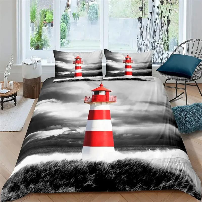 

Комплект постельного белья «Маяк», напечатанный на 3D-принтере, Пододеяльник Одеяло Комплект для кровати Покрывало Наволочка, Размер Кинг Квин Двуспальный Для мальчиков Девочек Взрослых 135X200cm
