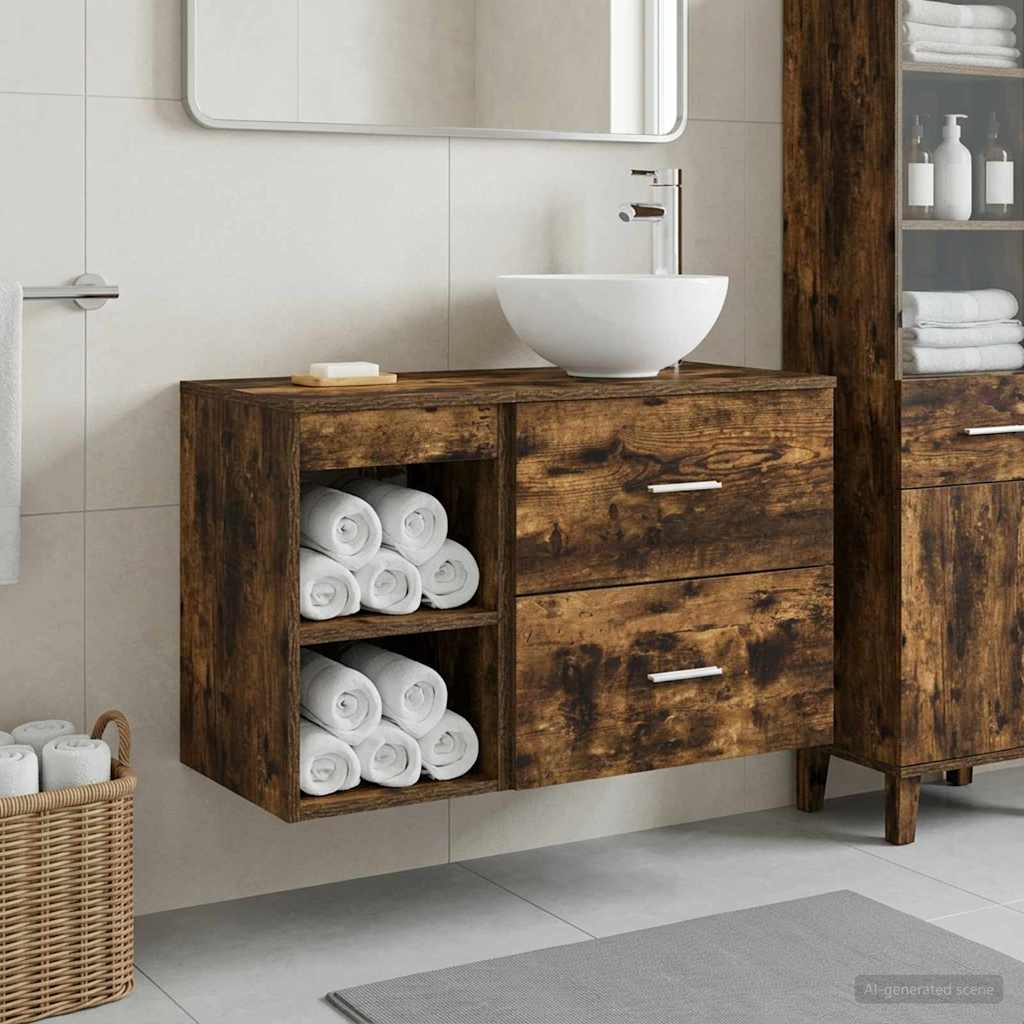 Bathroom Furniture Set 2 pcs Smoked Oak Wood Based Material