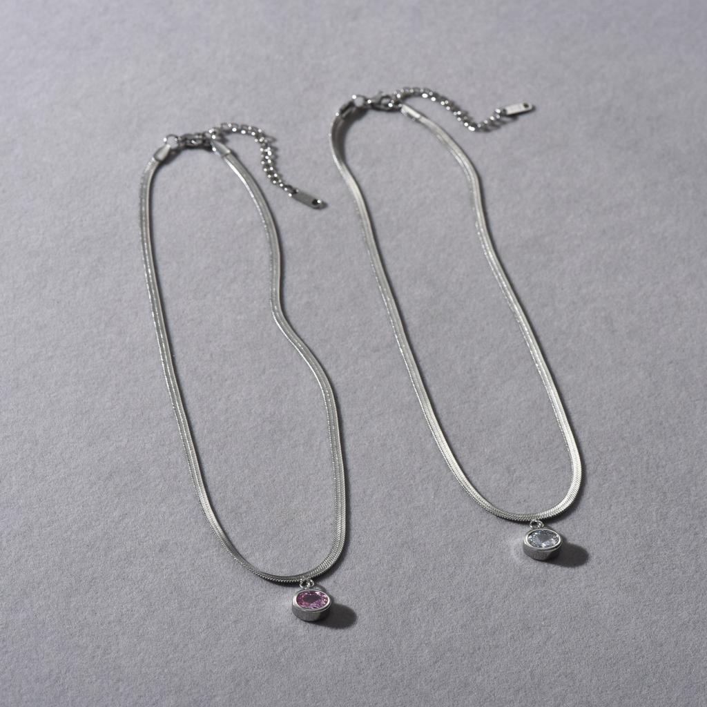 Water Drop Shape Inlaid Zircon Snake Bone Chain Tide Cold Wind Niche Design Simple Fashion Temperament Necklace