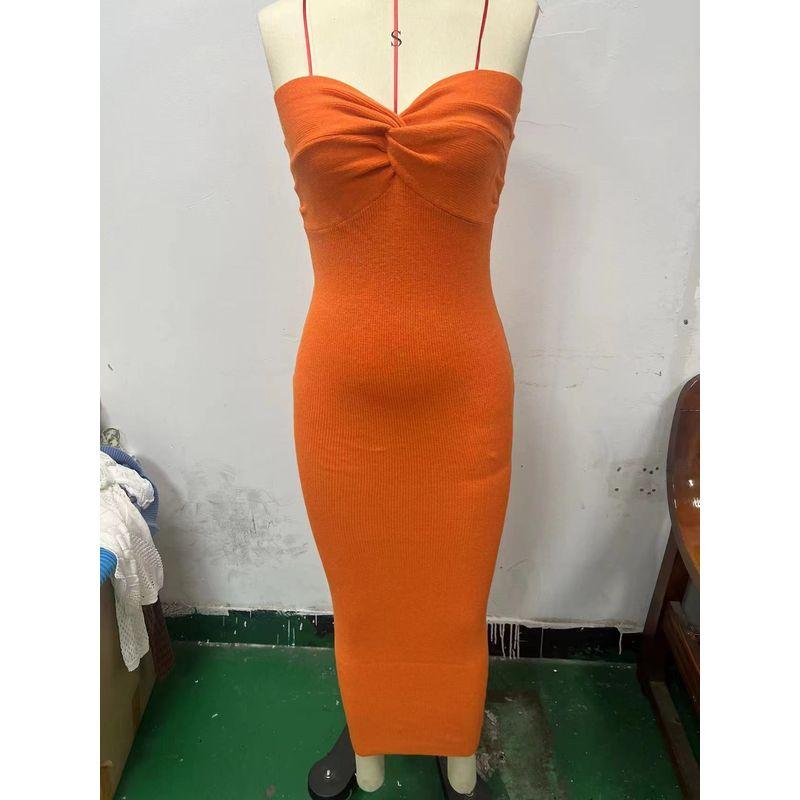 

Fashion Wind Cross off-Shoulder Fashion Sexy Tube Top Knitting Dress Knitted Tube Top Dress Orange XL