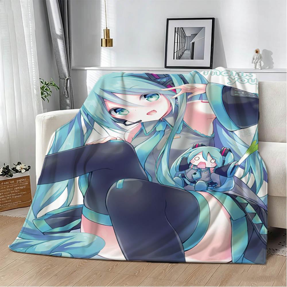 H-Hatsune-S Anime Japan Süßes Mädchen N-Miku Flanelldecke Weiche Kuscheldecke Kunst Für Heimdeko Schlafzimmer Bett Sofa Picknick Fans Geschenk 125X150CM