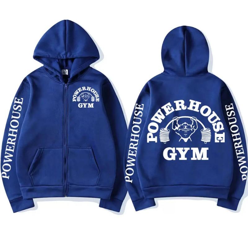 Powerhouse Gym Logo Reißverschluss Hoodie Harajuku Herren Geek Fitness Strickjacke Langarm Sweatshirt Lässige Mode Übergroße Pullover 2XL blue