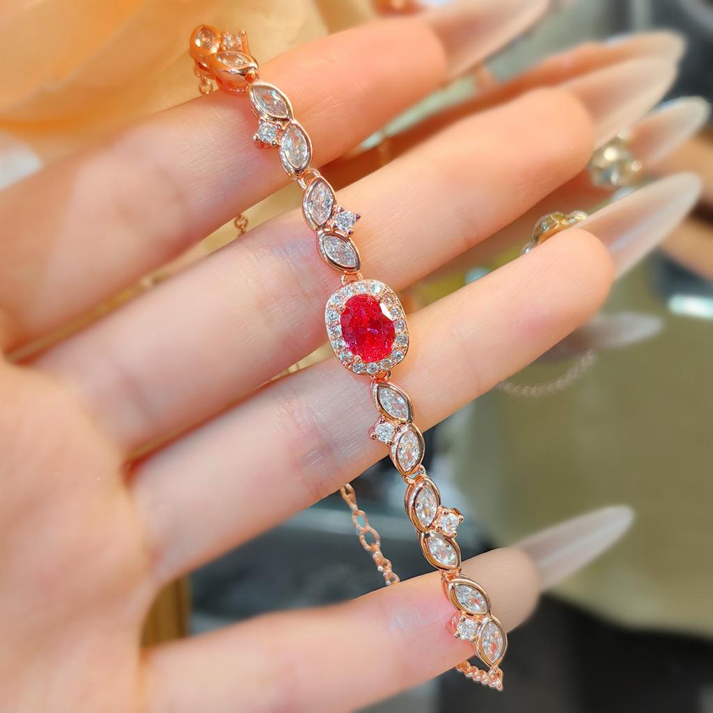 Imitation Ruby Ring Set Temperament Elegant High Carbon Diamond Necklace Earrings Bracelet Mother'S Day Gift