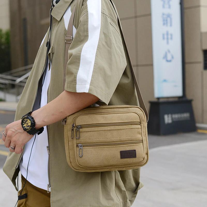 WTEMPO Retro Simple Couple Canvas Commuting Bags Casual Versatile Multi-layered Crossbody Bags Wear-resistant Zipper Single-shoulder Bags