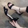 Open Toe Heeled with Medium Heels Summer 2025 Stiletto Footwear Women's Shoes One Word Sandals for Woman Outdoor Luxury Casual H