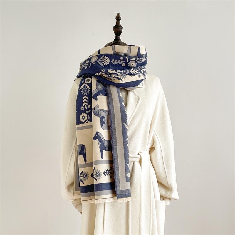 Women S European Style Pony Pattern Thick Warm Versatile Casual Neck Scarf